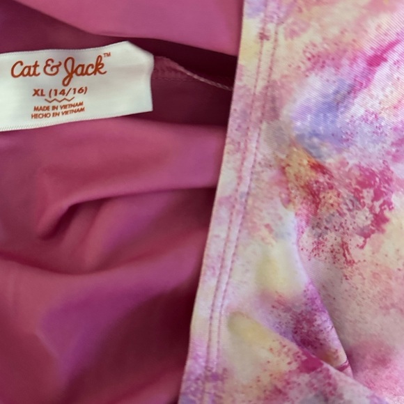 🌺 5 x 25 🌺 Cat & Jack Kids Pink Swimsuit Long Sleeve Pink Floral  XL (14-16) - Picture 4 of 5